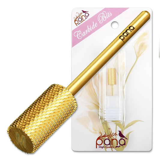 PANA Professional 3/32" Shank Size - Flat Top Large Barrel Gold Carbide Bit Medium Grit - Nail Drill Bit for Dremel Machine