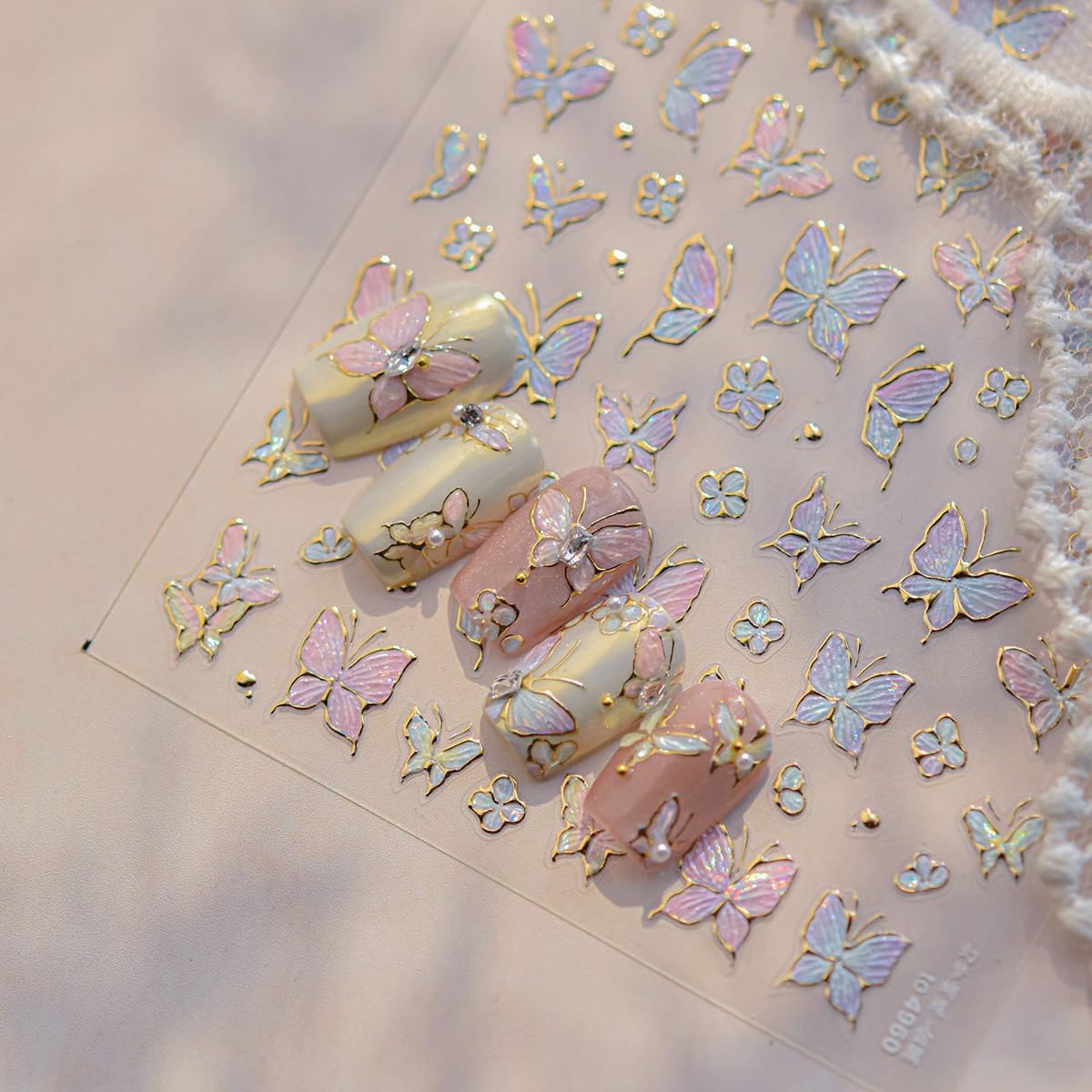1 Sheet Gradient Butterfly Nail Stickers, Hot Stamping Design Butterfly Nail Decals, 5D Embossed Self-Adhesive Nail Design Stickers for Women DIY Spring Manicure Decoration