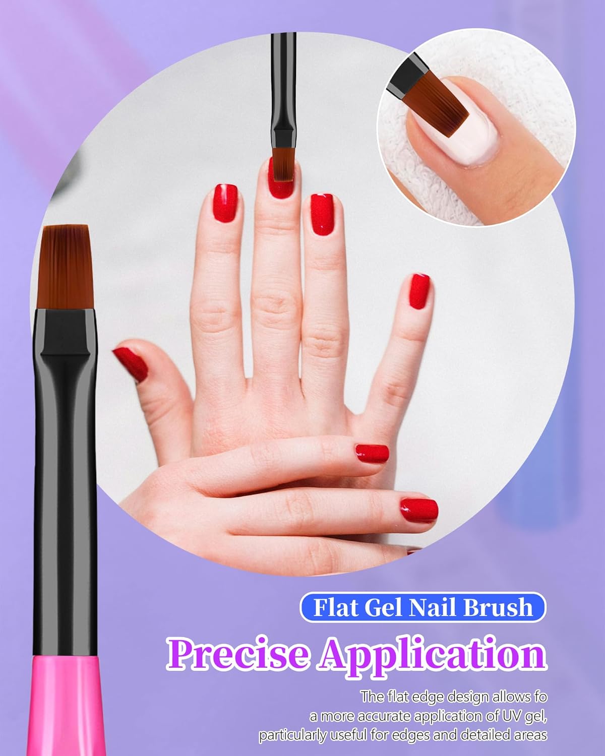 3PCS Nail Polish Clean Up Brush, Round&Falt&Angled Acetone Resistant Nail Brush for OPI Nail Polish Remover, Fingernail Cleaning Brushes at Home Nail Art and Designs(Gilded Pink Blue)