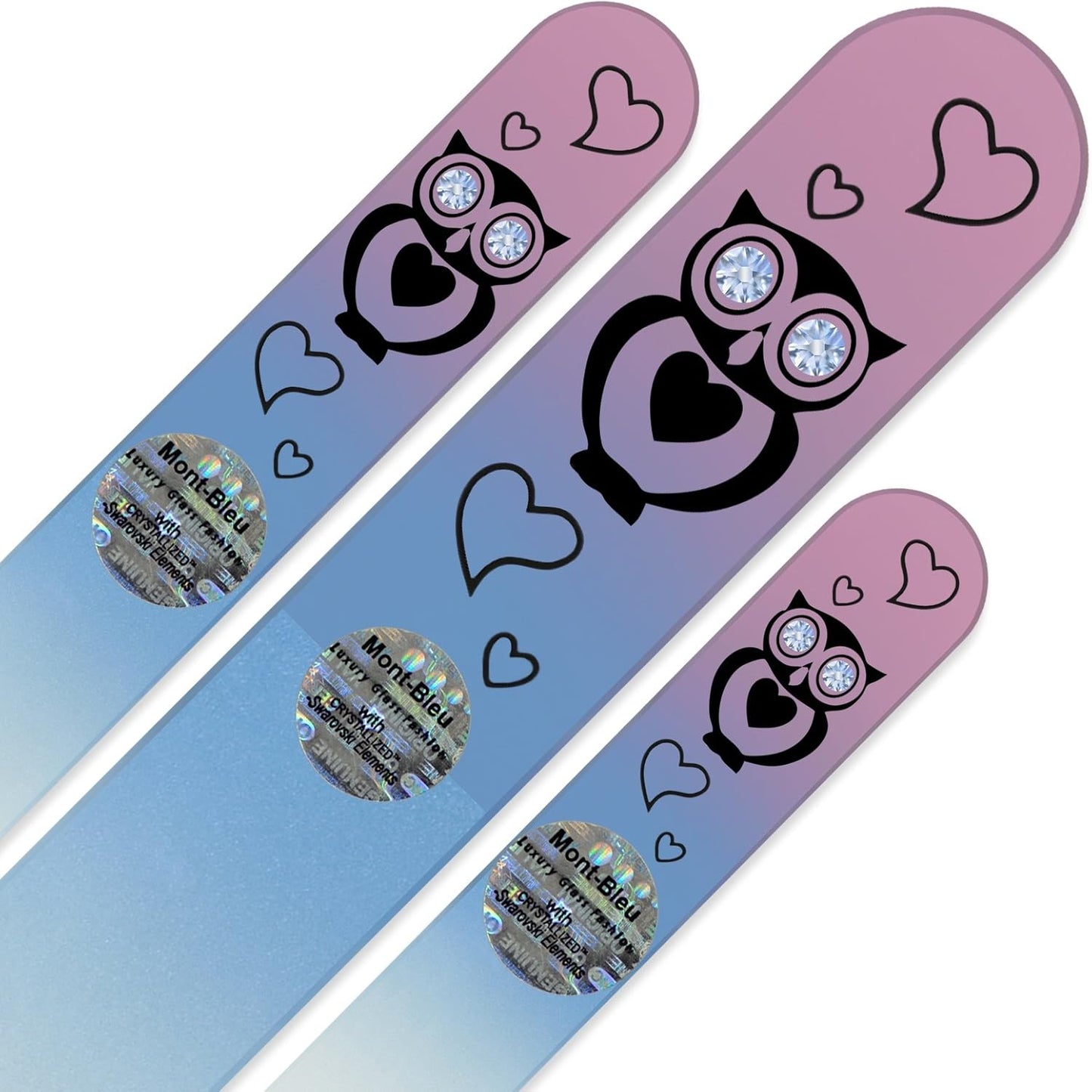 Mont Bleu Set of 3 Owls Crystal Nail Files hand decorated with crystals - Handmade - Czech Tempered Glass