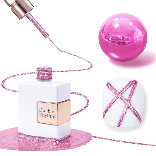 Double Rhythm 15 Ml Metallic Gel Liner Nail Art Gel Bronze Mirror Chrome Painted Drawing Stripper 3D Effect Gel Polish (Glitter Rose Gold-L1004)