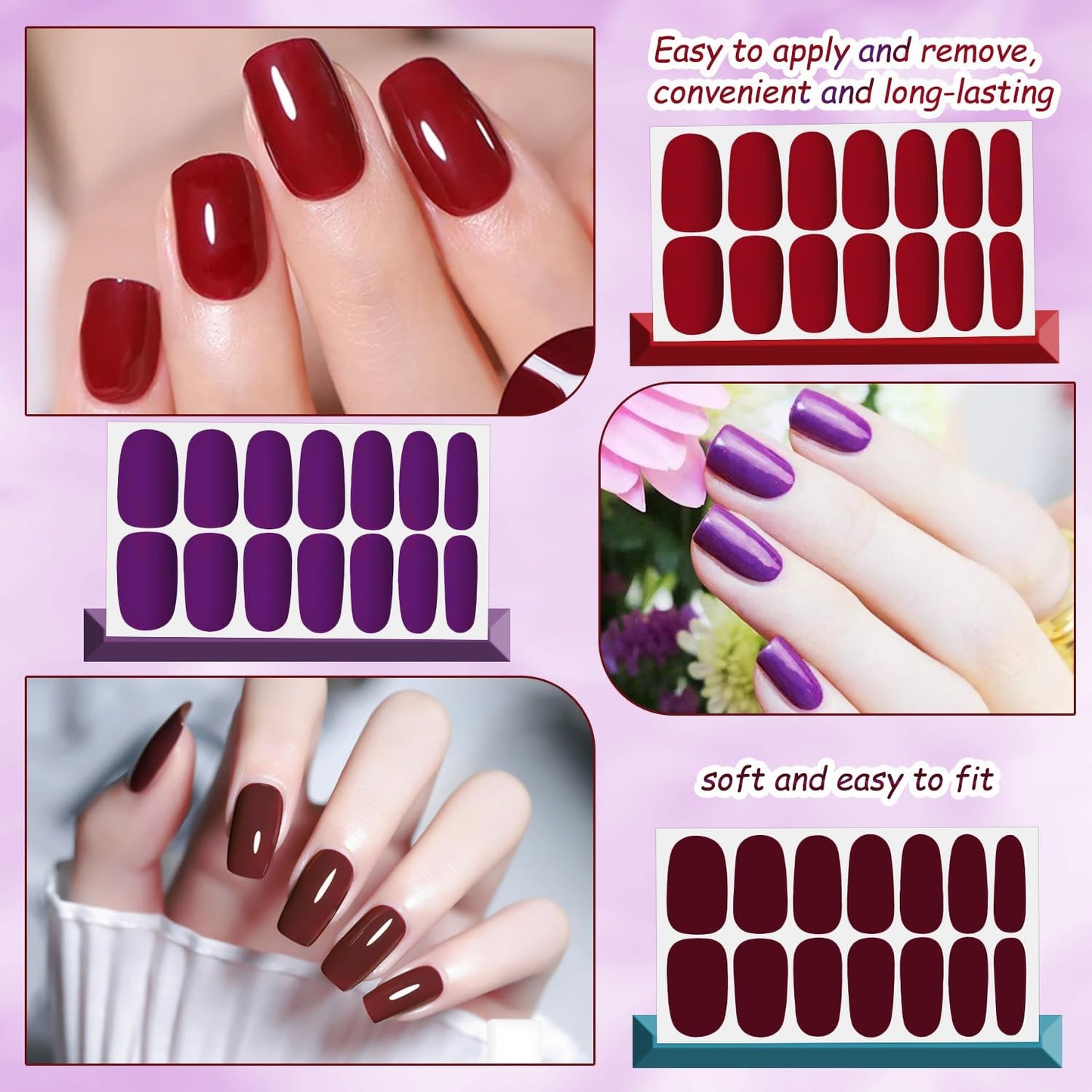 DANNEASY Nail Polish Strips (20 Sheets - Dark Solid & Matte) Gel Nail Stickers Full Nail Wraps Gel Nail Strips Self-Adhesive Manicure Sticker Nails for Women with Nail File, Cuticle Stick