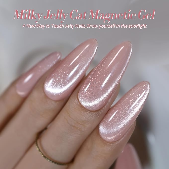 Born Pretty Cat Magnetic Eye Gel Nail Polish, Pastel Milky Cat Magnetic Gel Pastel Blue Green Purple Pink Nude Silver Nail Art Gel Manicure Salon DIY Gifts 7ML 6PCS