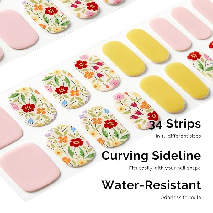 Nailog Semi Cured Gel Nail Strips 34 pcs | Long Lasting Nail Polish Sticker Wraps with Glossy Gel Finish | Idyll