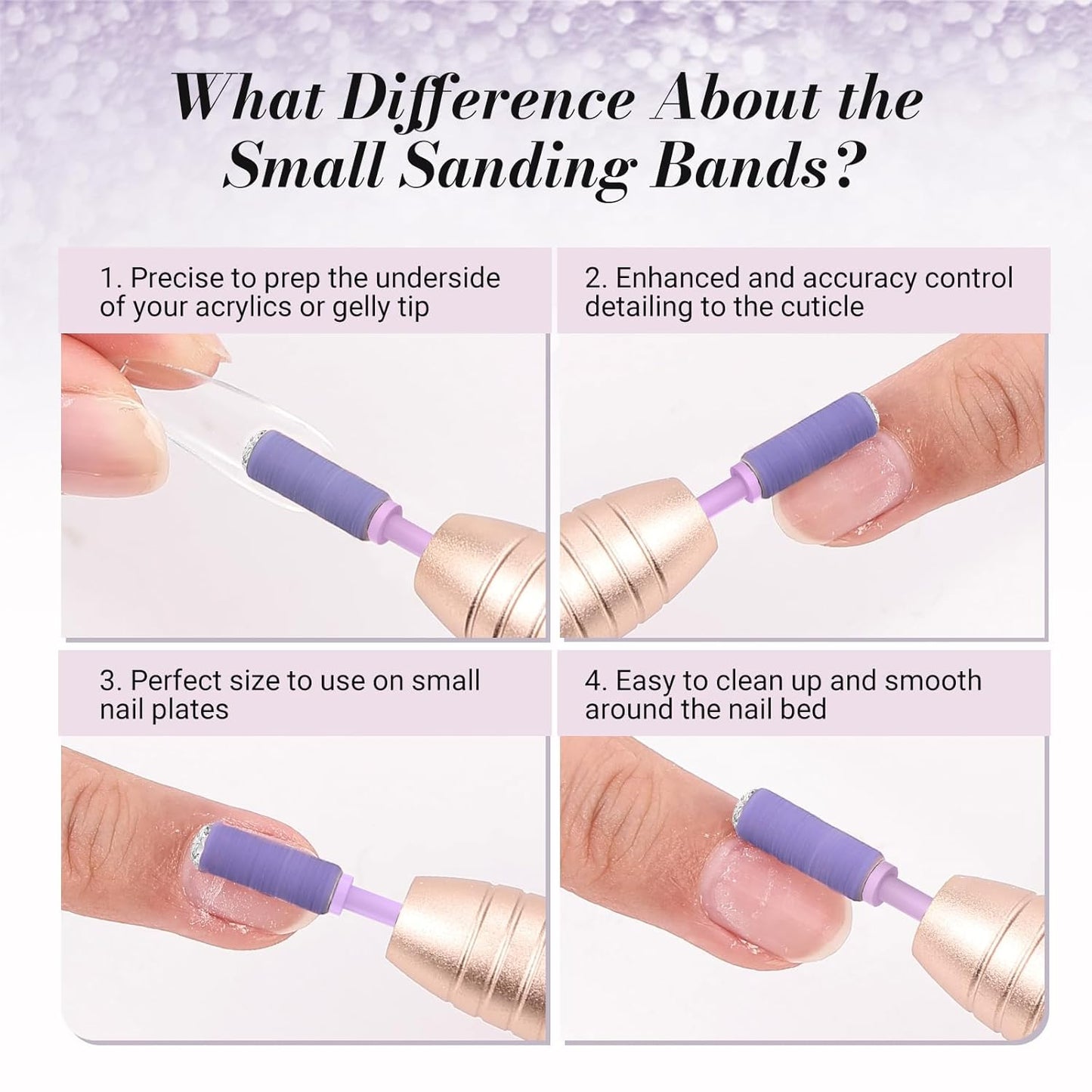 MelodySusie 50 Pcs Nail Drill Bits Small Sanding Bands with 3.1mm Mandrel Bit, 240 Extreme Fine Grit Nail File for Acrylic Nails Gel Manicures and Pedicure, Purple