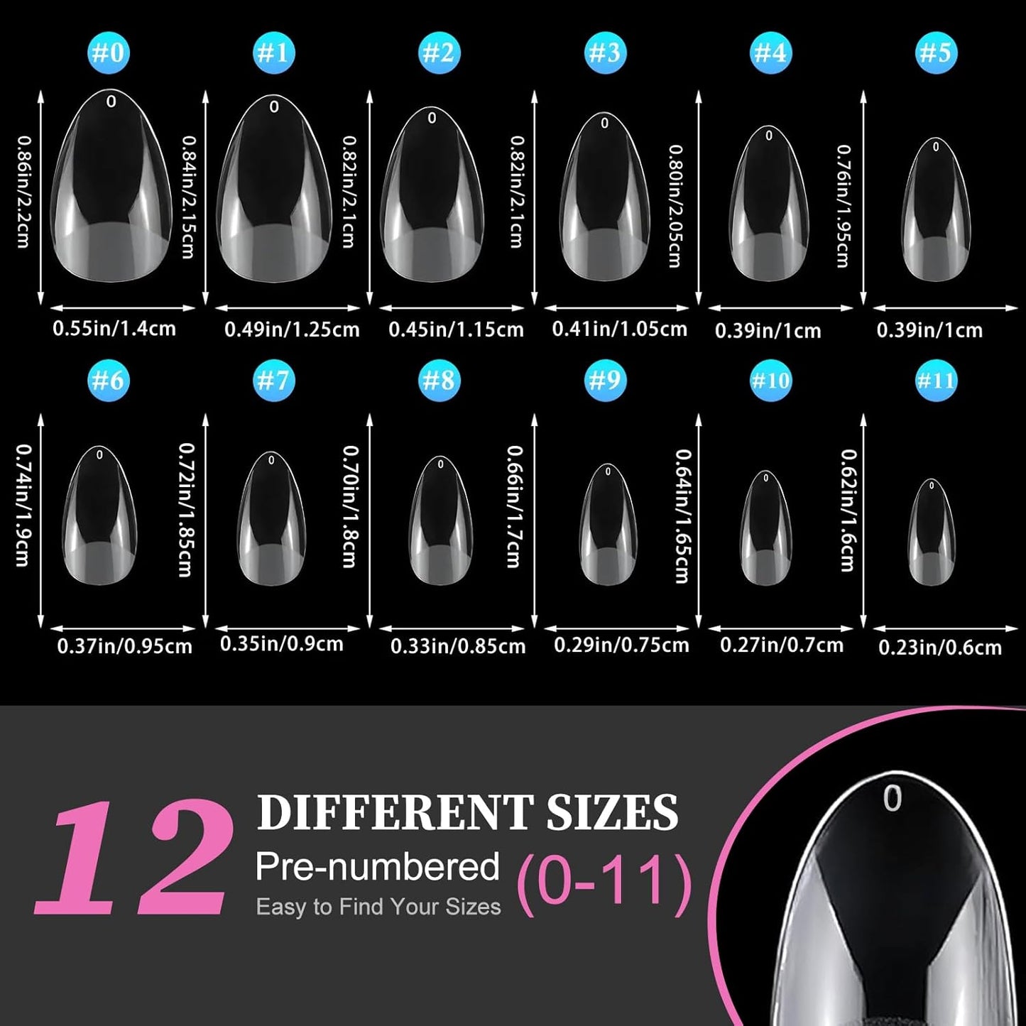 AddFavor Short Almond Nail Tips, 600pcs Soft Gel Nail Tips Almond Fake Nails Full Cover Clear False Acrylic Nails Tip for Press on Nails, Nail Extensions