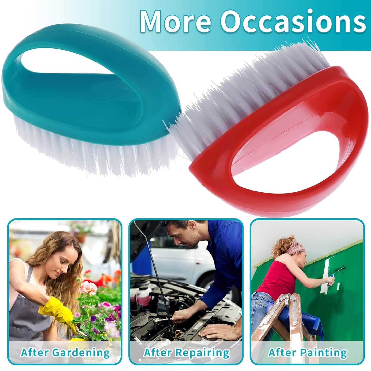 Cobee 2 Pack Hand Nail Brush for Cleaning Fingernails Durable Stiff Bristles Nail Scrub Brush Cleaner with Handle Heavy Duty Deep Nail Cleaning Scrubber for Fingernails Toes Men Mechanics(Red, Blue)