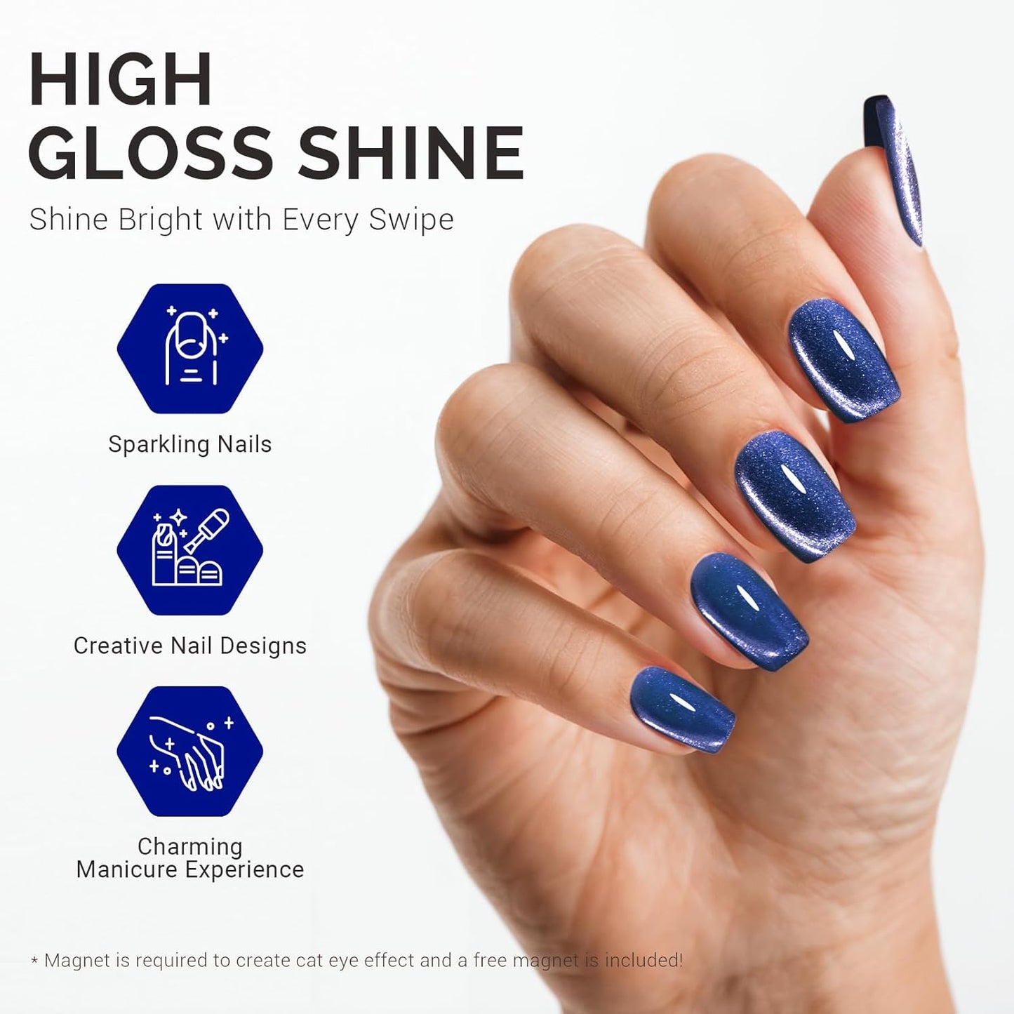 MelodySusie Jeweliver Cat Eye Gel Nail Polish, 0.5 Fl Oz Blue Glitter Holographic Magnetic Nail Polish with Magnet, UV Gel for Nail Art Manicure Salon DIY at Home C6687