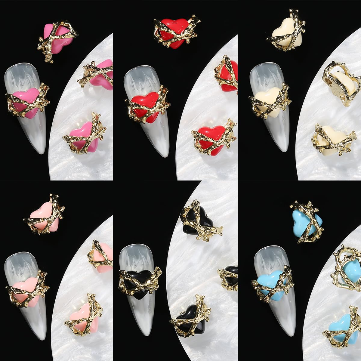 KTAABTR Valentines Nail Charms 12pcs Alloy Heart Nail Art Charms Design Valentines Day Nail Charms Red Pink Black Heart Nail Charms for Women DIY Manicure Valentines Heart Charms Decoration