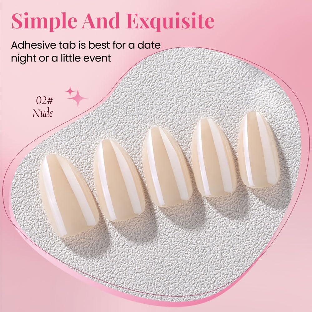 Press on Nails Short Almond - Nude Chrome Glazed Glossy Press on Nail Tips Glue On Nails with Nail Glue for Gift, Reusable Stick On Nails in 15 Sizes - 30 Full Cover Acrylic Soft Gel Fake Nails Kit