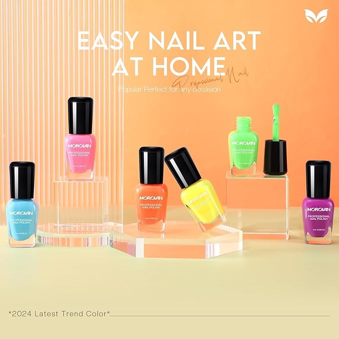 Morovan Nail Polish Set Fingernail: Neon Quick Dry 6 Bright Colors Rainbow Nail Polish Kit Regular Finger Nail Polish Pack Summer 0.25oz Glossy Nail Polish Gifts for Women