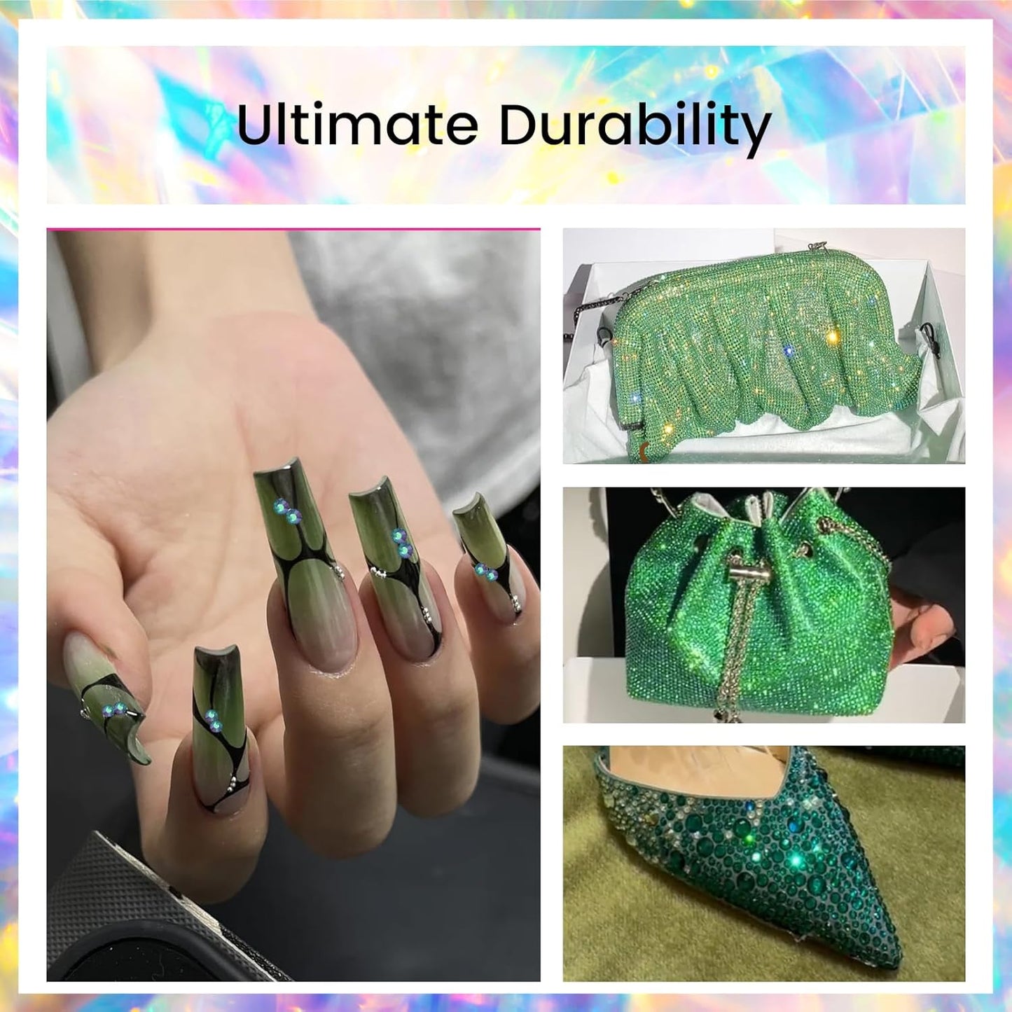 Green Flame Rhinestones Flatback Rhinestone for Crafts Glass Nail Rhinestones Nail Gems Crystals for Makeup Bags Shoes Decoration DIY(SS20,1440pcs,Green Flame)