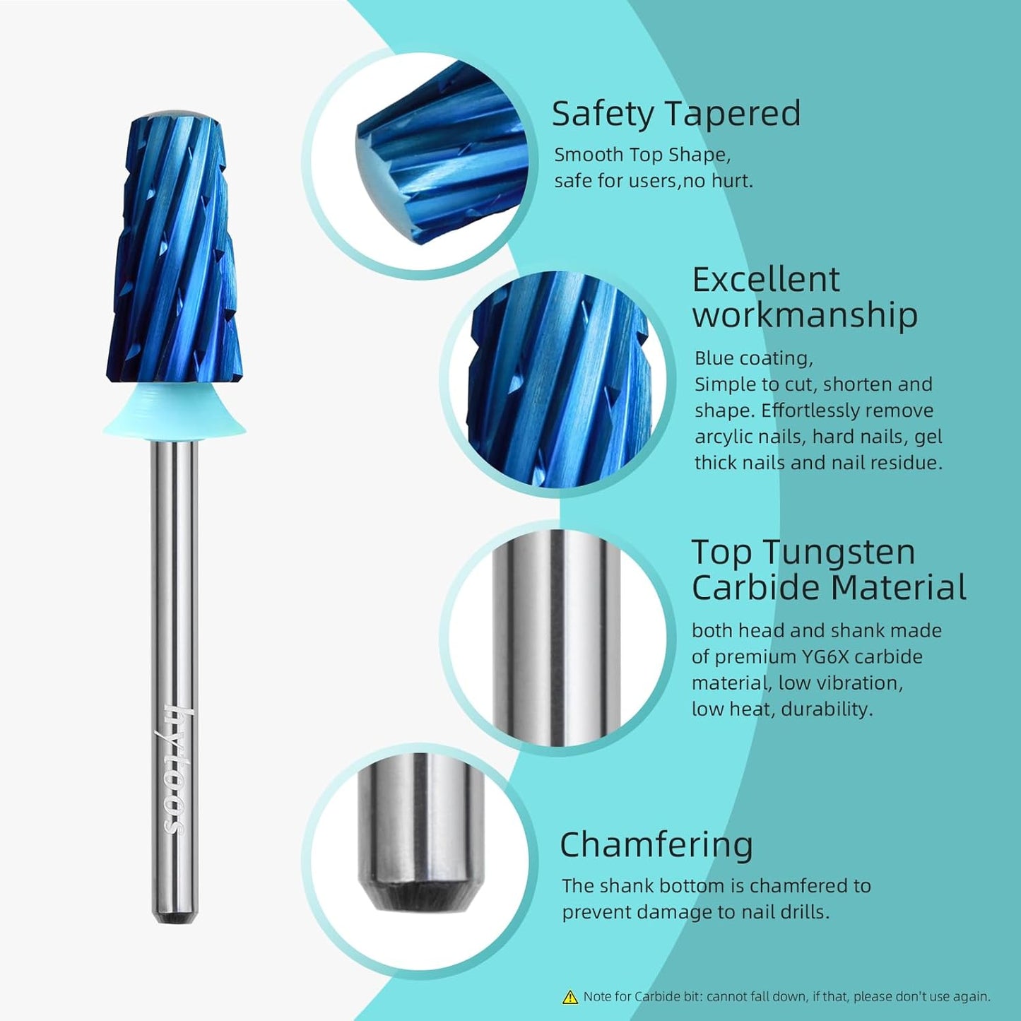 Safety Tapered Nail Drill Bits, 4XC Blue Nano Smooth Top Barrel Nail Bit, 3/32 Two-way Carbide Drill Bits for Nails, Electric Drills Accessories Removal Manicure Arylic Powder