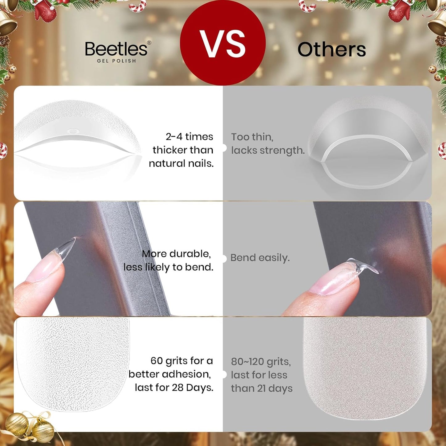 Beetles Gel Nail Tips Etch-X, Almond Short, 288pcs 12 Sizes, Pre-Etched Half Matte Full Cover Soft Acrylic False Nail Tips Almond Shape Easy DIY Nail Extension Salon Christmas Limited Gift for Women
