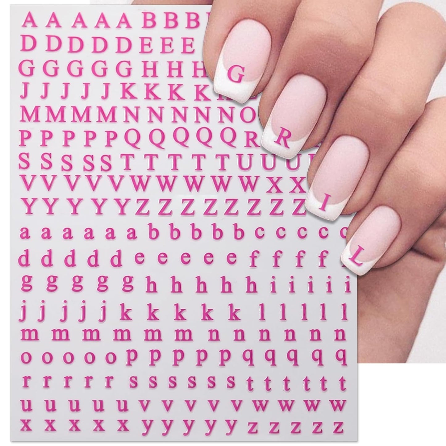 Letter Nail Art Stickers - 3D English Alphabet Nail Decals for DIY Part of Fluorescence Acrylic Manicure Holographic Nail Decorations(6 Sheets)