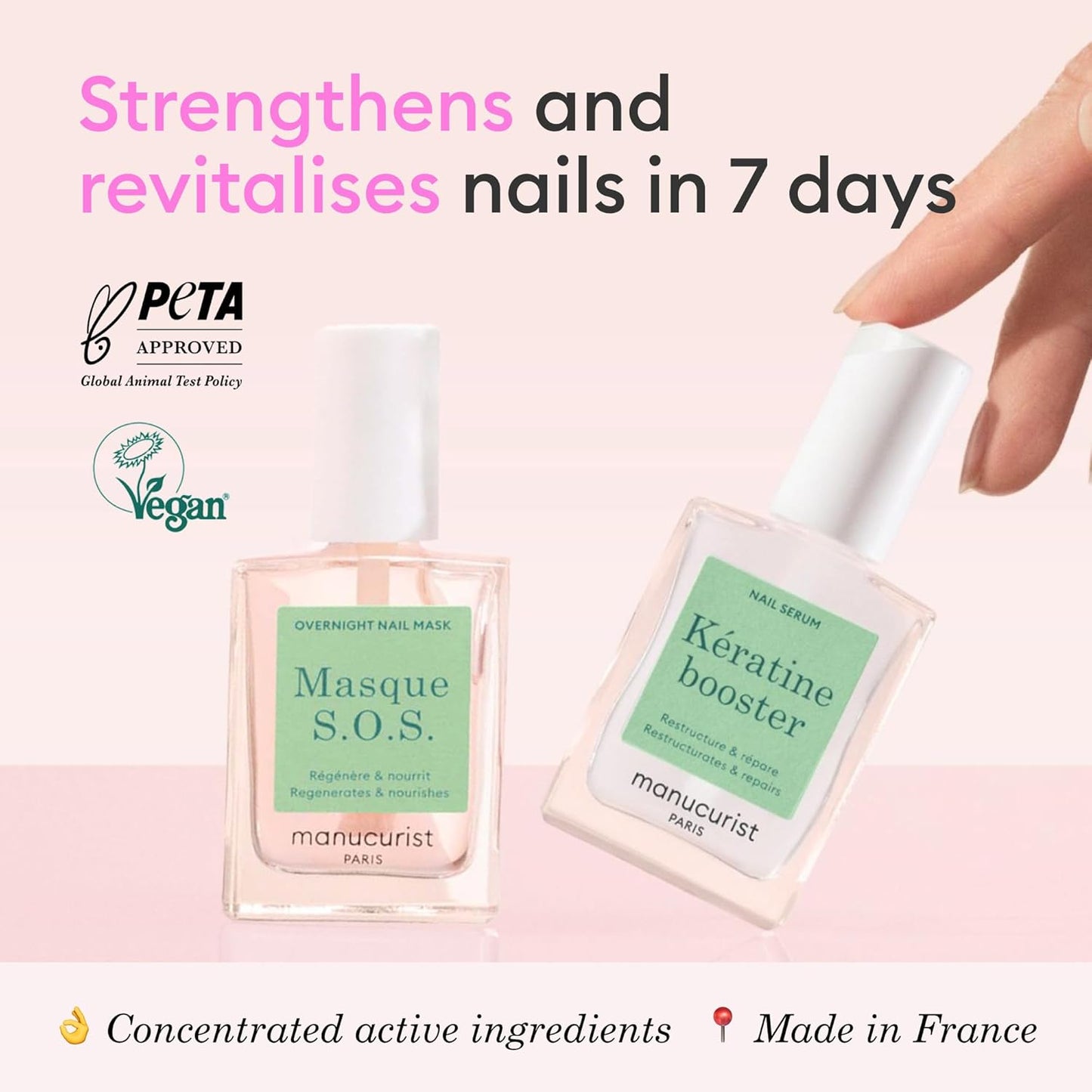 Manucurist Duo Day & Night - Routine for Soft or Damaged Nails - Nail Kit : 1 Nail Strengthener and Growth Serum, 1 Nail Night Mask - Express Nail Care Treatment - Intense Repair - Vegan