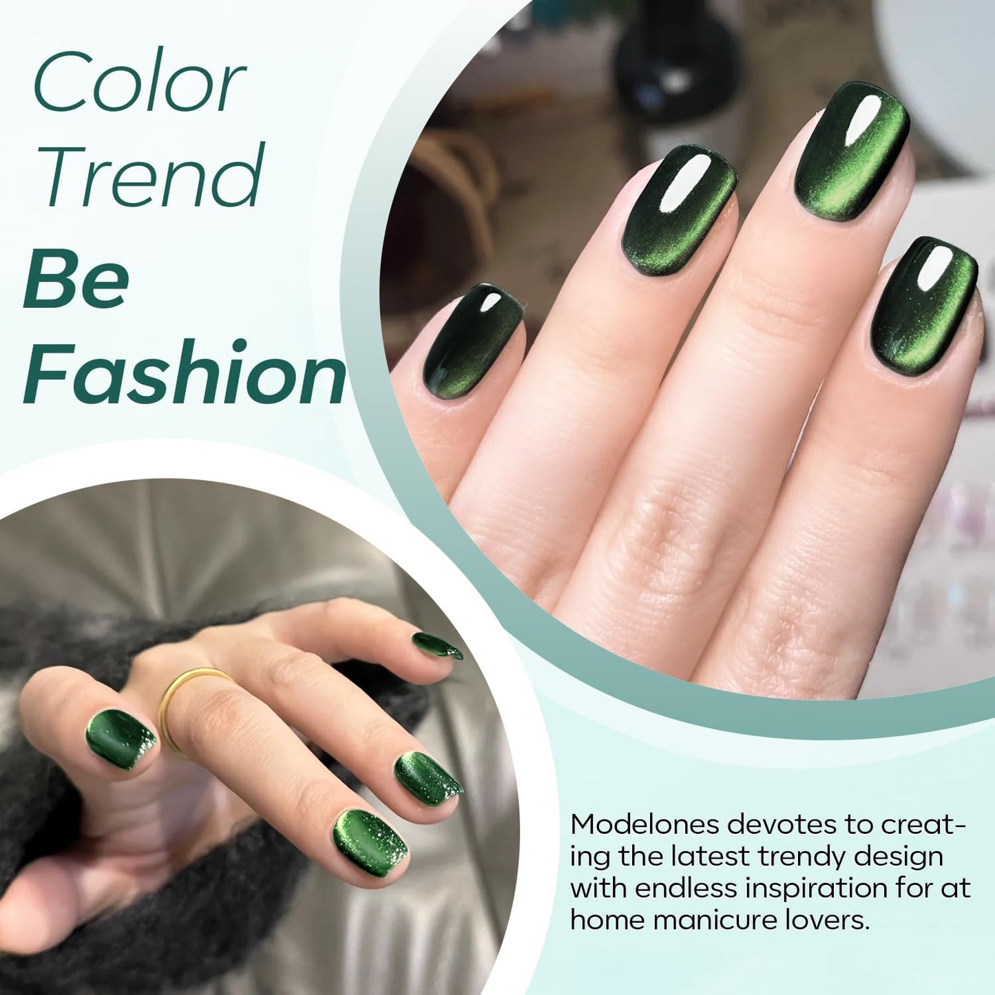 modelones Cat Eye Gel Nail Polish,15 ML Green Gel Nail Polish Sparkle Reflective Shimmer Glitter Green Polish 9D with Magnet Soak Off LED Spring Top Coat Nail Art DIY Salon