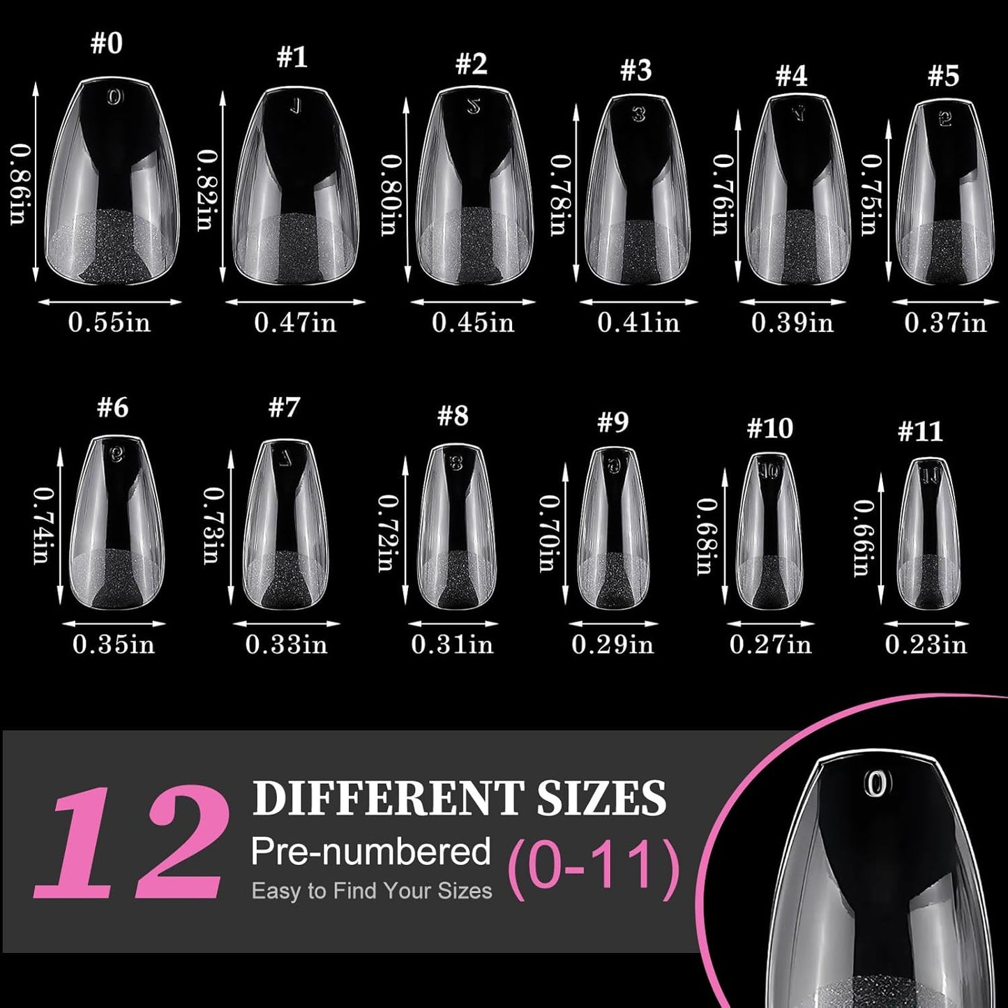 AddFavor Coffin Nail Tips Short Fake Nails, 600pcs Soft Gel Nail Tips Coffin Full Cover Clear Press on Gel Nails False Acrylic Nails Tip for Nail Extensions, 12 Sizes Artificial Fingernails False Tips