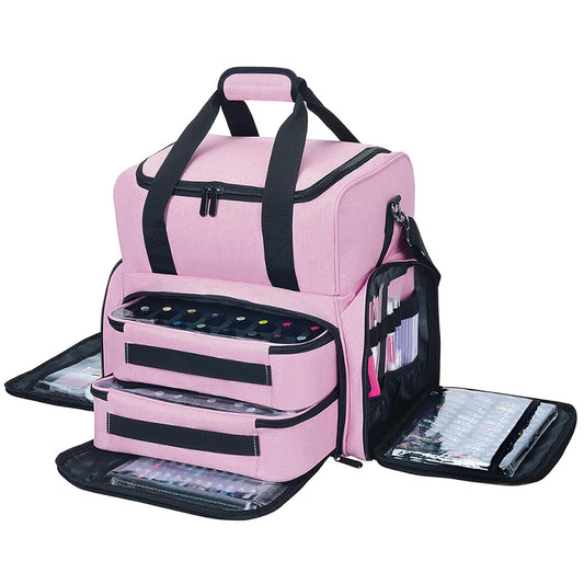 Nail Polish Organizer Holds 80 Bottles & Nail Art Lamp, Portable Large Capacity Storage with 2 Removable Storage Bags Store Nail Art Tools, Suitable for Manicurists and Manicure Enthusiasts(Pink)