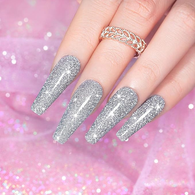 RARJSM Glitter Nail Polish Silver Nailpolish Gel Nail Polish 1PACK 7.5ML Soak Off Nail Cure Required for Nail Art Design Salon Quality DIY Home RAR79