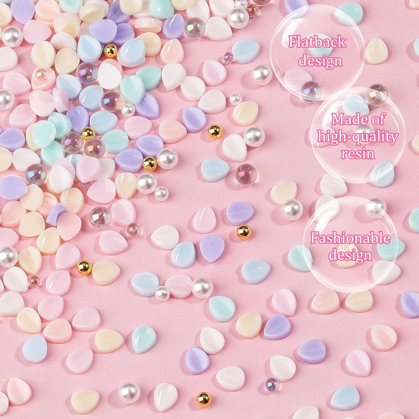 500Pcs Flower Nail Charms Kit, 400Pcs 3D Colorful Flowers Petals and 100Pcs Round Pearls with Nail Beads, Cherry Blossom Petal Tiny Gems Mixed Rhinestone for Nails DIY