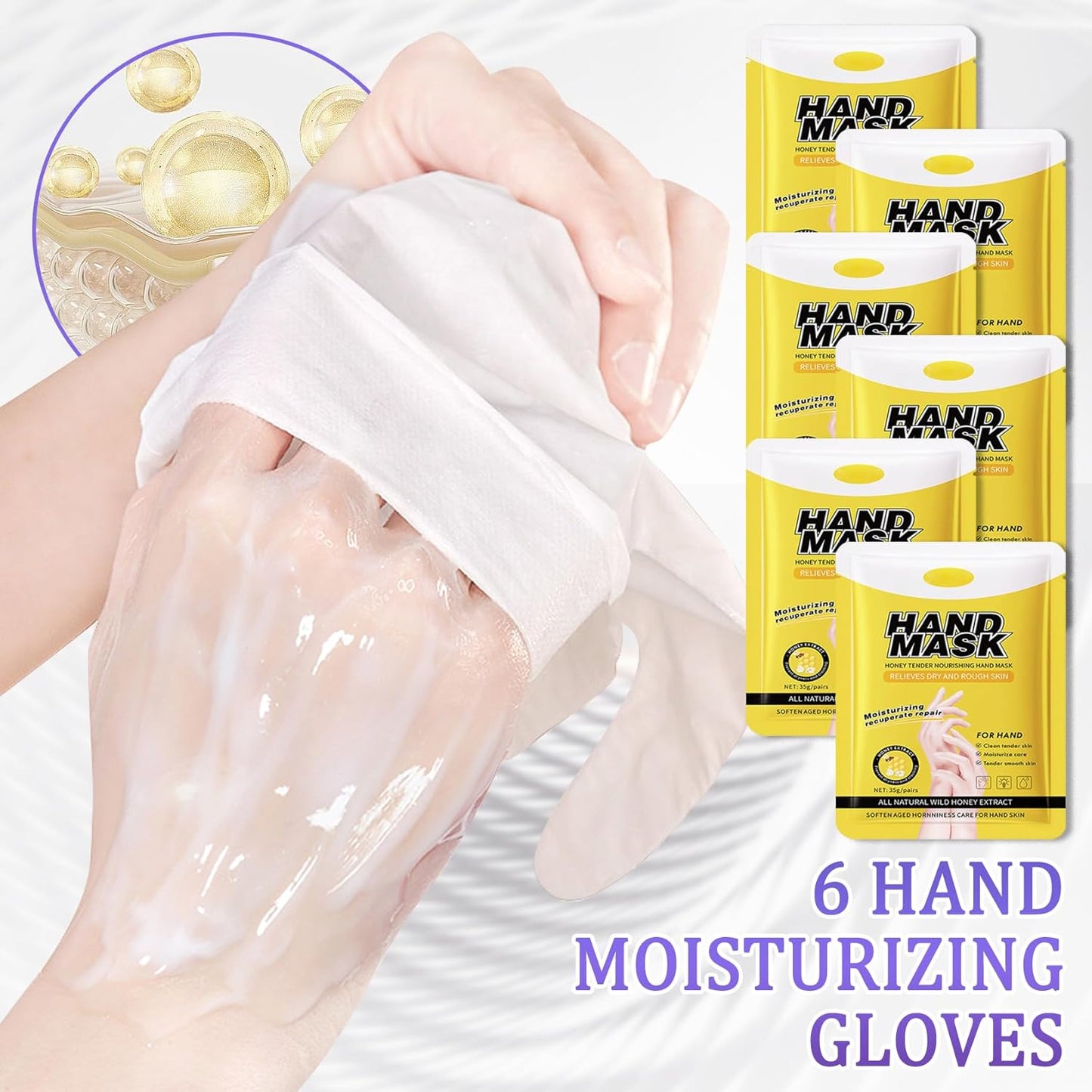 Hand Mask Moisturizing Gloves 6 Pack,Hydrating Hand Mask for Women,Soft Gloves for Dry Cracked Skin K