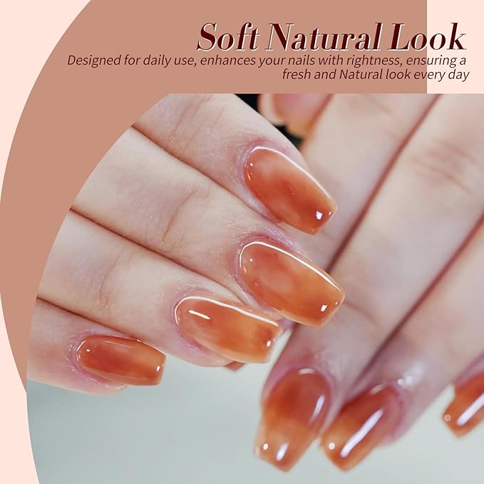 Born Pretty Halloween Fall Winter Jelly Gel Nail Polish Amber Crystal Transparent Brown Orange Red Gel Polish Nail Art Manicure DIY at Home and Salon 6PCS 7ML