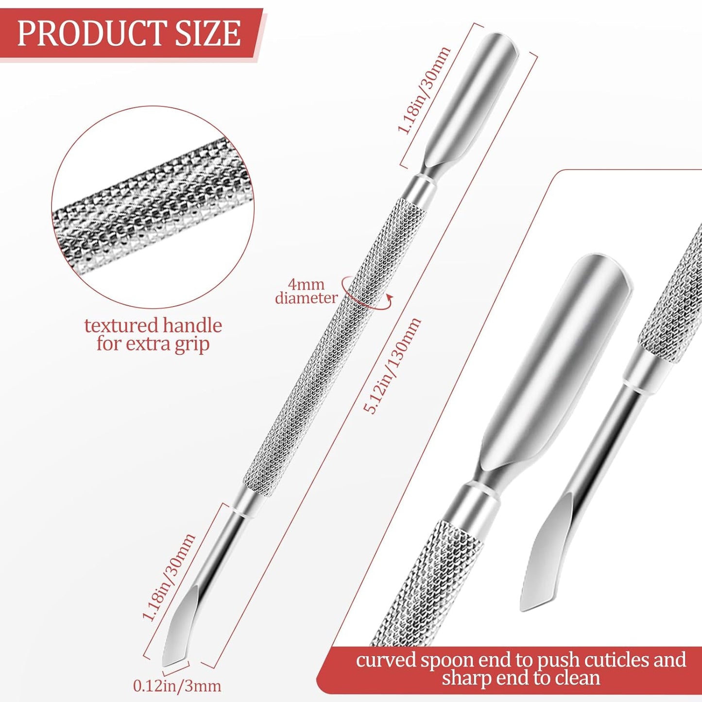 Cuticle Pusher Nail Polish Remover 2-in-1 Cuticle Trimmer Nail Care Tool Cuticle Pusher with 2 Ends Stainless Steel Manicure Tool (Flat Head)