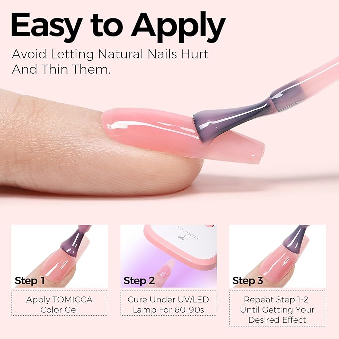 TOMICCA Pink Gel Nail Polish - Clear, Nude, Sheer Translucent Colors - UV Jelly Gel Nail Polish for French Manicure DIY