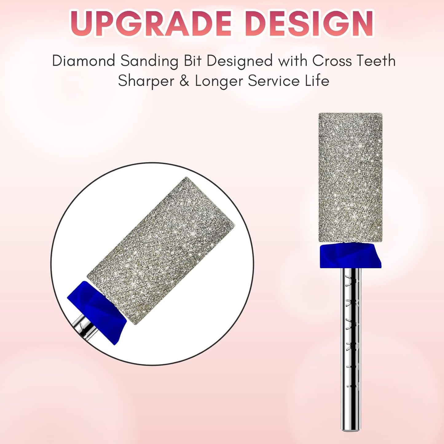 Makartt Nail Drill Bits - Large Barrel Carbide Diamond Sanding Bit for Nails Prep Shaping, Upgrade Drill Tips with Cross Teeth and Dust-Proof Ring for Manicure Salon Cuticle Remove, M #150 Grit