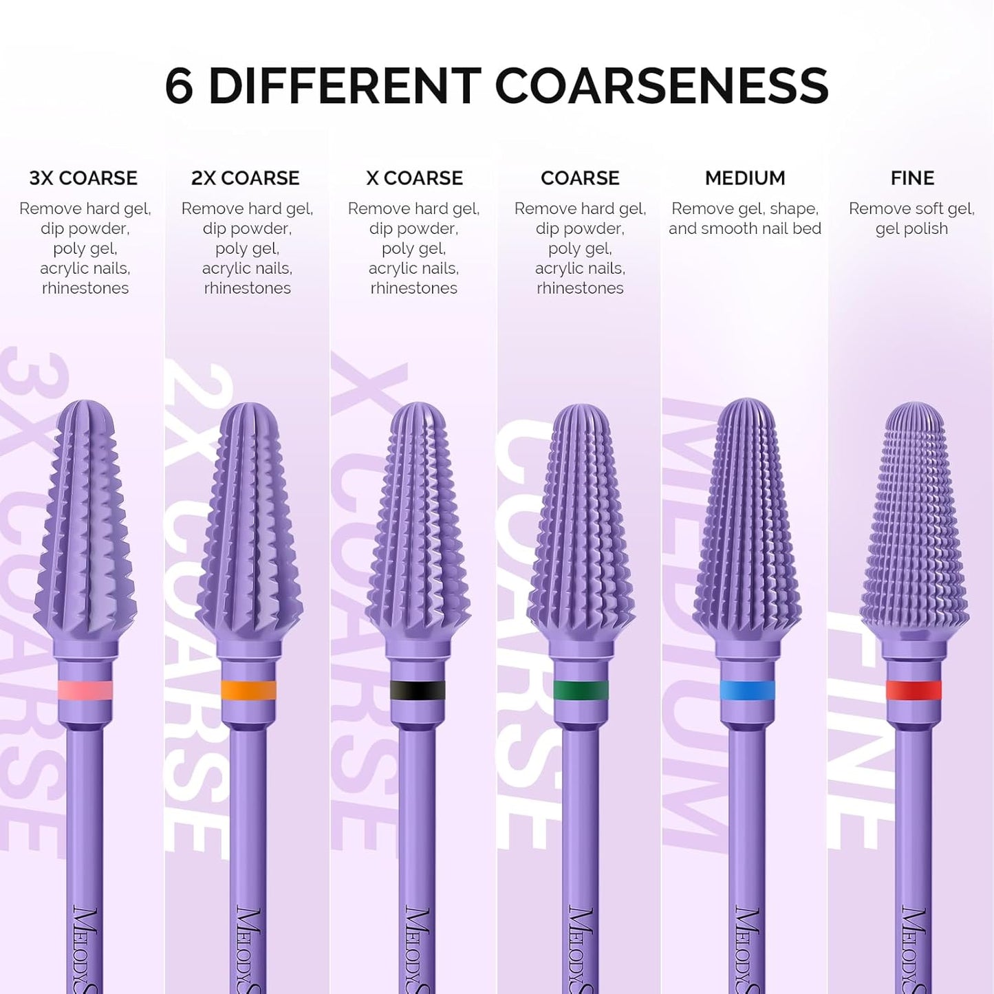 MelodySusie Professional Tornado 3/32'' Nail Drill Bits, Carbide Tungsten Multi-function Bits, Suitable for Manicure Pedicure Cuticle Gel Polishing, Salon Bits, Series Bit-X, Purple, 2XC