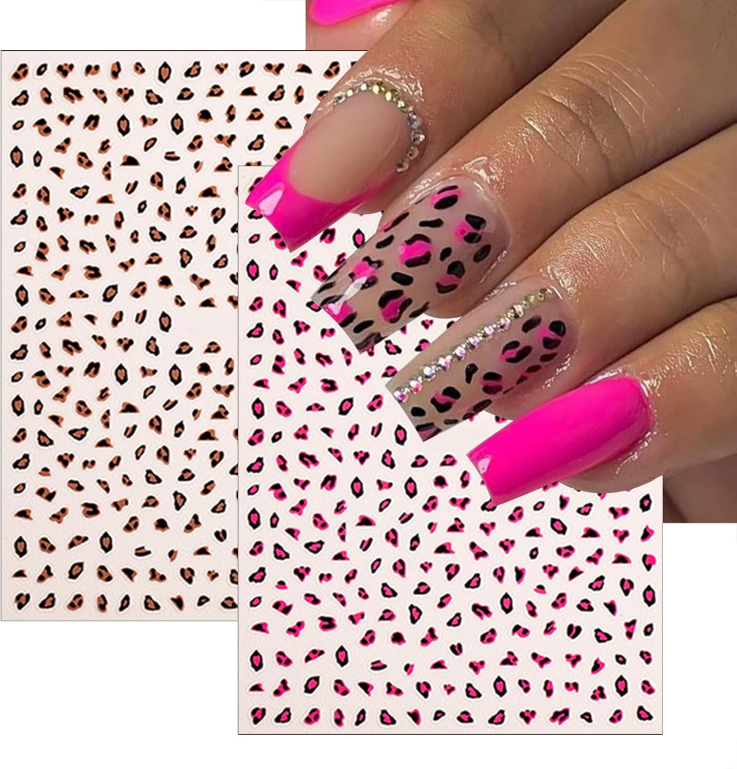 8 Leopard Print Nail Stickers 3D self-Adhesive French Nail Stickers Hibiscus Petal Nail Art Design Suitable for Women and Girls DIY Nail Decoration Supplies