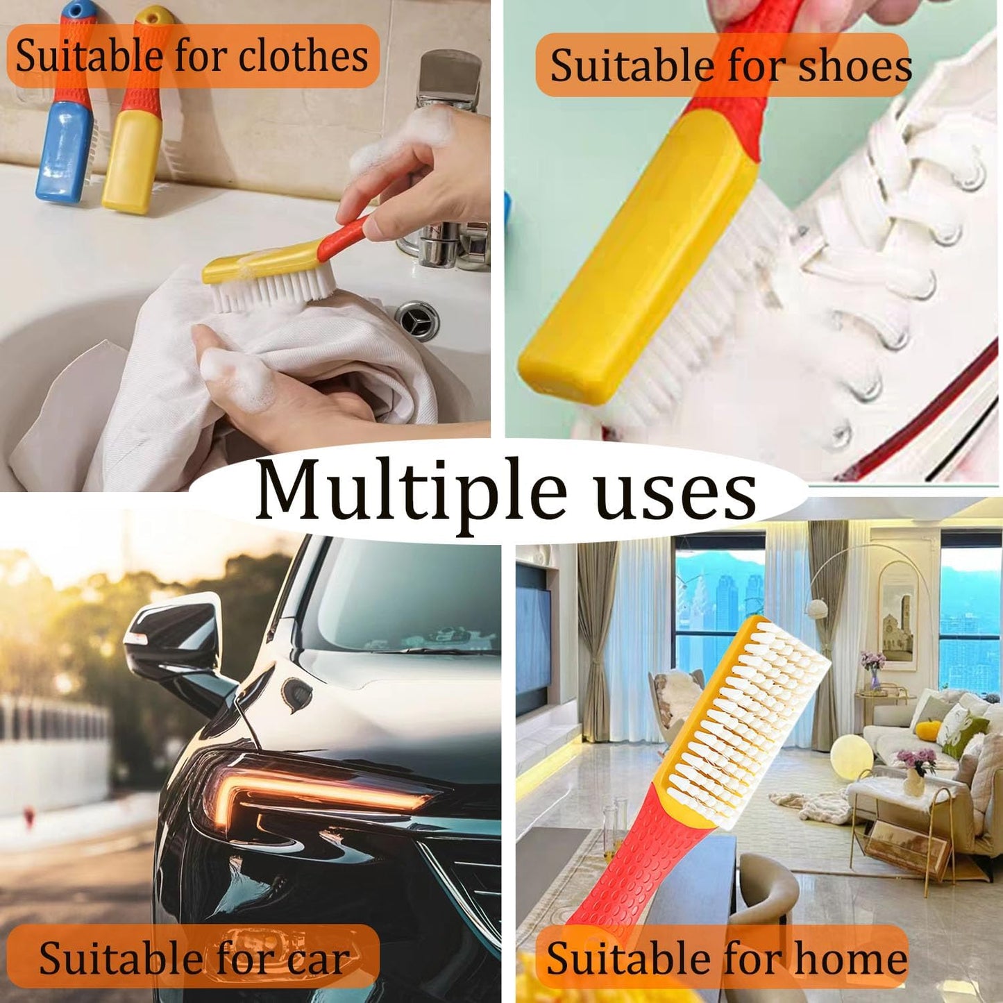 Nail Cleaning Brush, 2 Pack (Hard & Soft Bristles), Plastic Material, White & Red, Sturdy Handle, 6.3 Inch Length