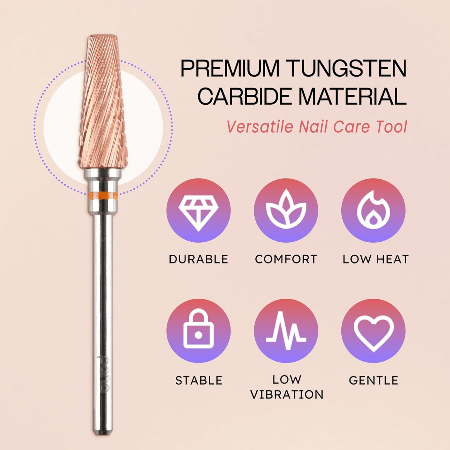 PANA 5-in-1 Pro Upgraded Multi-Function Drill Bit 3/32" Shank Size - (Rose Gold, 2X Coarse to 2X Fine) - Mix Size Tungsten Drill Bit Fast Remove Acrylic Hard Gel Nail for Manicure Pedicure