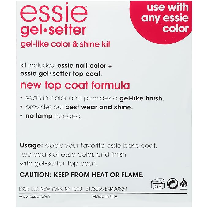essie Gel Setter Nail Polish Kit, Bright Purple Nail Polish + Top Coat, Play Date, 0.46 oz each