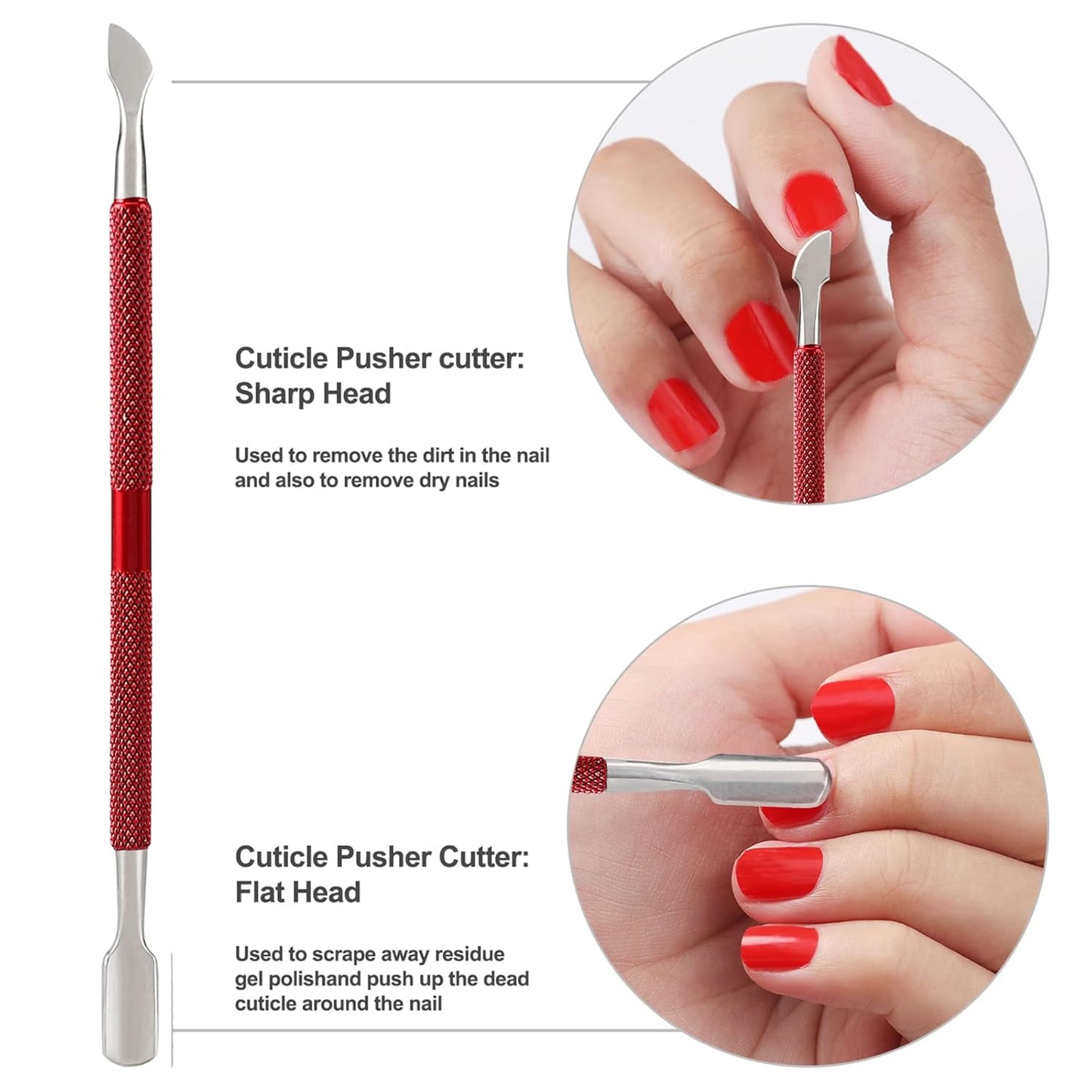 Cuticle Trimmer with Cuticle Pusher and Cutter-YINYIN Cuticle Nipper Professional Stainless Steel Cuticle Clippers Durable Pedicure Manicure Tools for Fingernails and Toenails(Red)