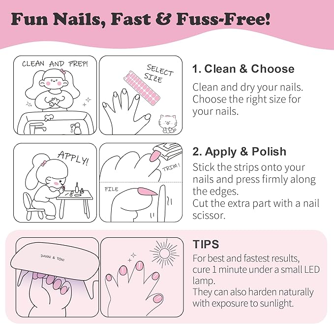 DANNI & TONI Kids Gel Nail Strips Snowman Snowflakes Blue Salon-Quality Peel & Stick Manicure for Children (Age 6+)– Safe, Long-Lasting, Easy to Apply |Ice Whisper