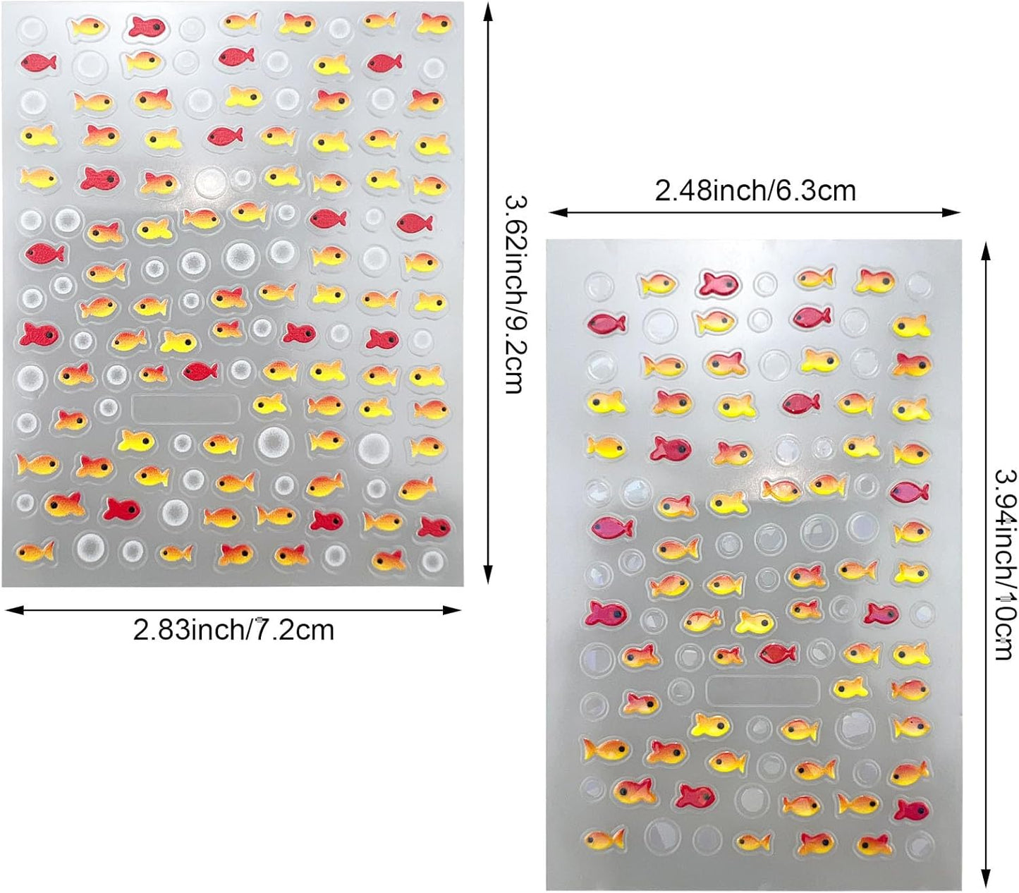 2 Sheets Red Fish Nail Art Stickers, 5D Embossed Jelly Bubble Goldfish Nail Decals Self Adhesive Koi Fish Design Manicure Sticker for Women Girls Summe Nail Accessories