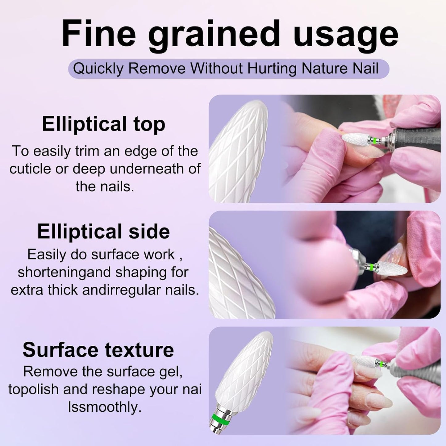 Fantexy 3/32" Ceramic Nail Drill Bit - Remove Acrylic Hard Gels Quickly and Safely,White Ceramic Cone File Bit for Nail Art,Manicure,Pedicure,Gel,Cuticle Clean(Coarse - C)