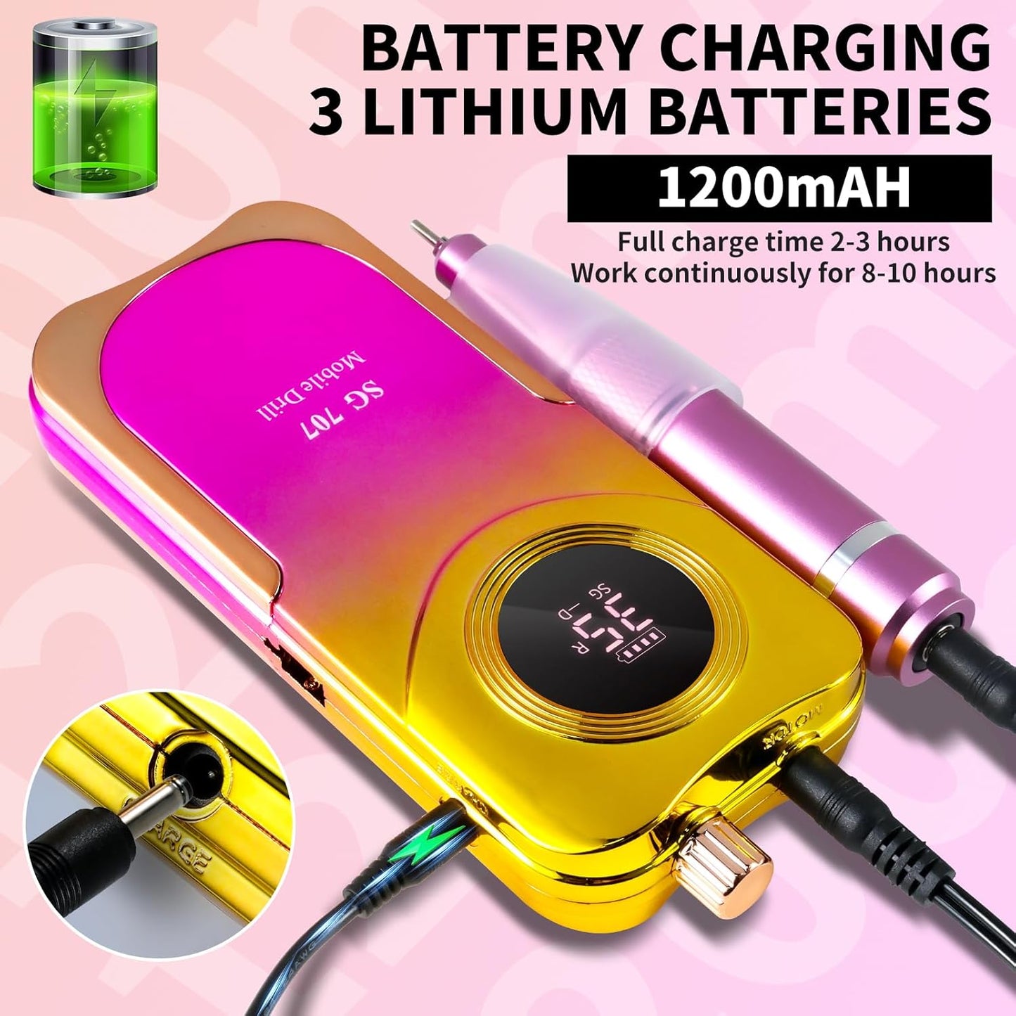 Professional Electric Nail Drill Kit 35000RPM with 14PCS Bits Purple Gold Portable Rechargeable Cordless File Machine for Acrylic Gel Powder Nails and Manicure Pedicure Toenail Tool Salon Set