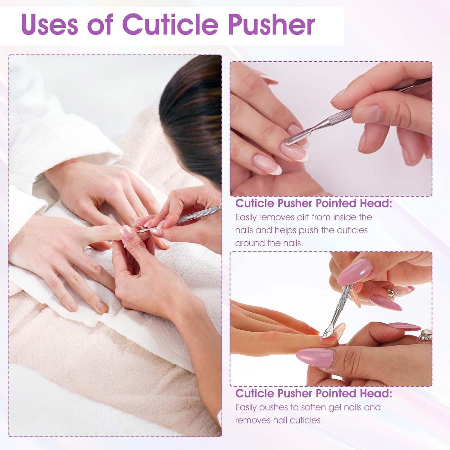 9Pcs Cuticle Cutter Scraper Double Ended Cuticle Pusher Trimmer Stainless Triangle Nail Scraper Pedicure Manicure Professional Nail Care Tool For Girl Fingernail Toenail Gel Removal Polish