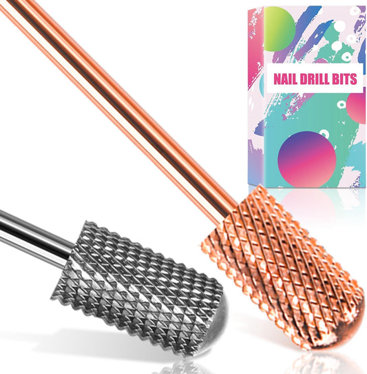 Dill Bits for Nails 2 PCS, 3/32'' Safety Nail Drill Bits, Smooth Top Carbide Bits for Acrylic, Soft Gel, MEDIUM Nail Bit Set for Manicure Pedicure, Beginners Bits, Rose Gold & Sky Grey (M)