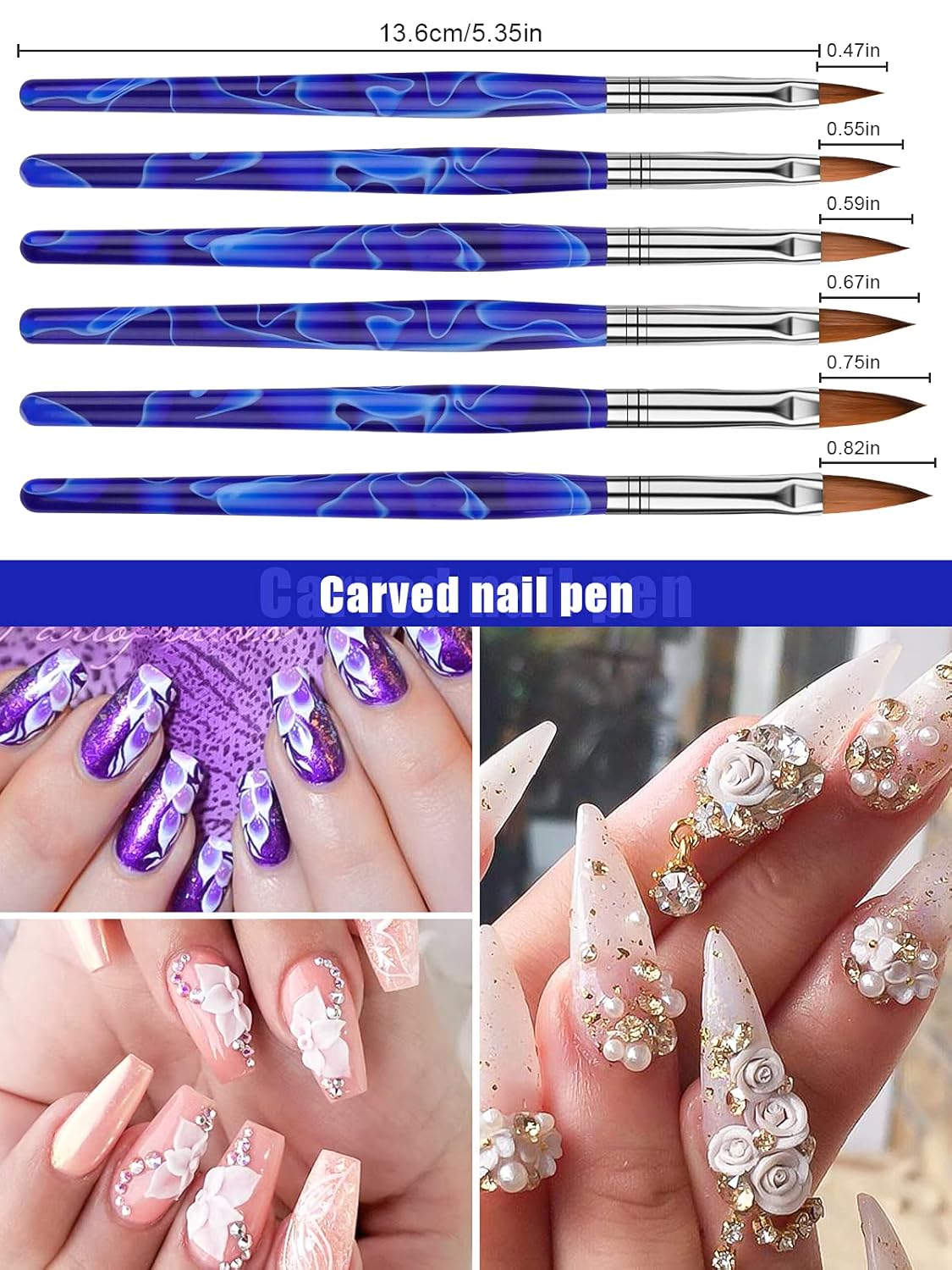 TOROKOM 19Pcs Nail Art Brushes Acrylic Brushes for Nails Art Application Set with Nail Polish Brushes, Nail Design Brushes, Double Ended Dotting Tools, Nail Dust Brush