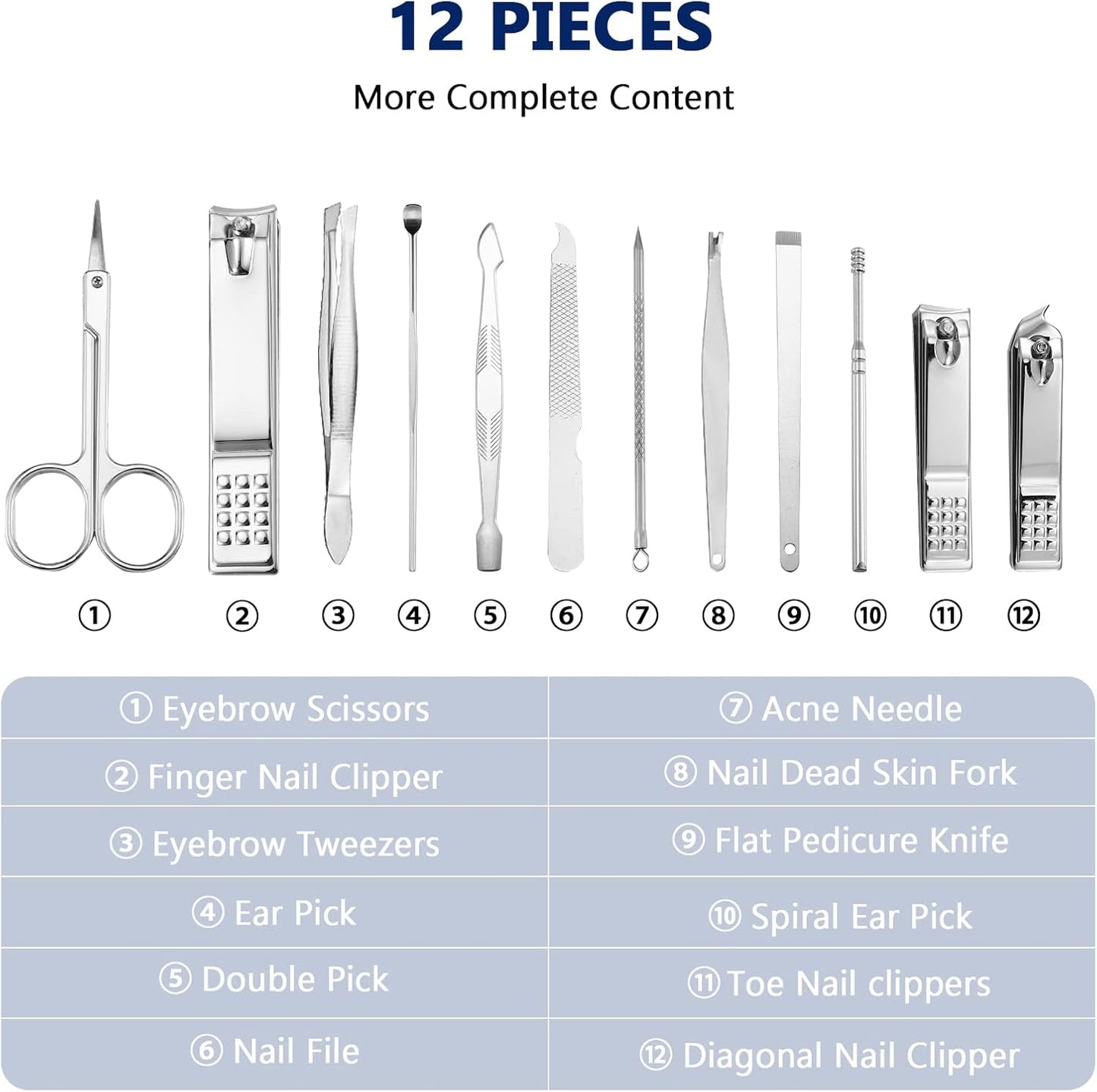 Geosar 12 Sets Manicure Set Nail Clippers Set Pedicure Kit 12 in 1 Stainless Steel Professional Grooming Kits Nail Care Tools with Travel Case for Men Women(Classic Style)