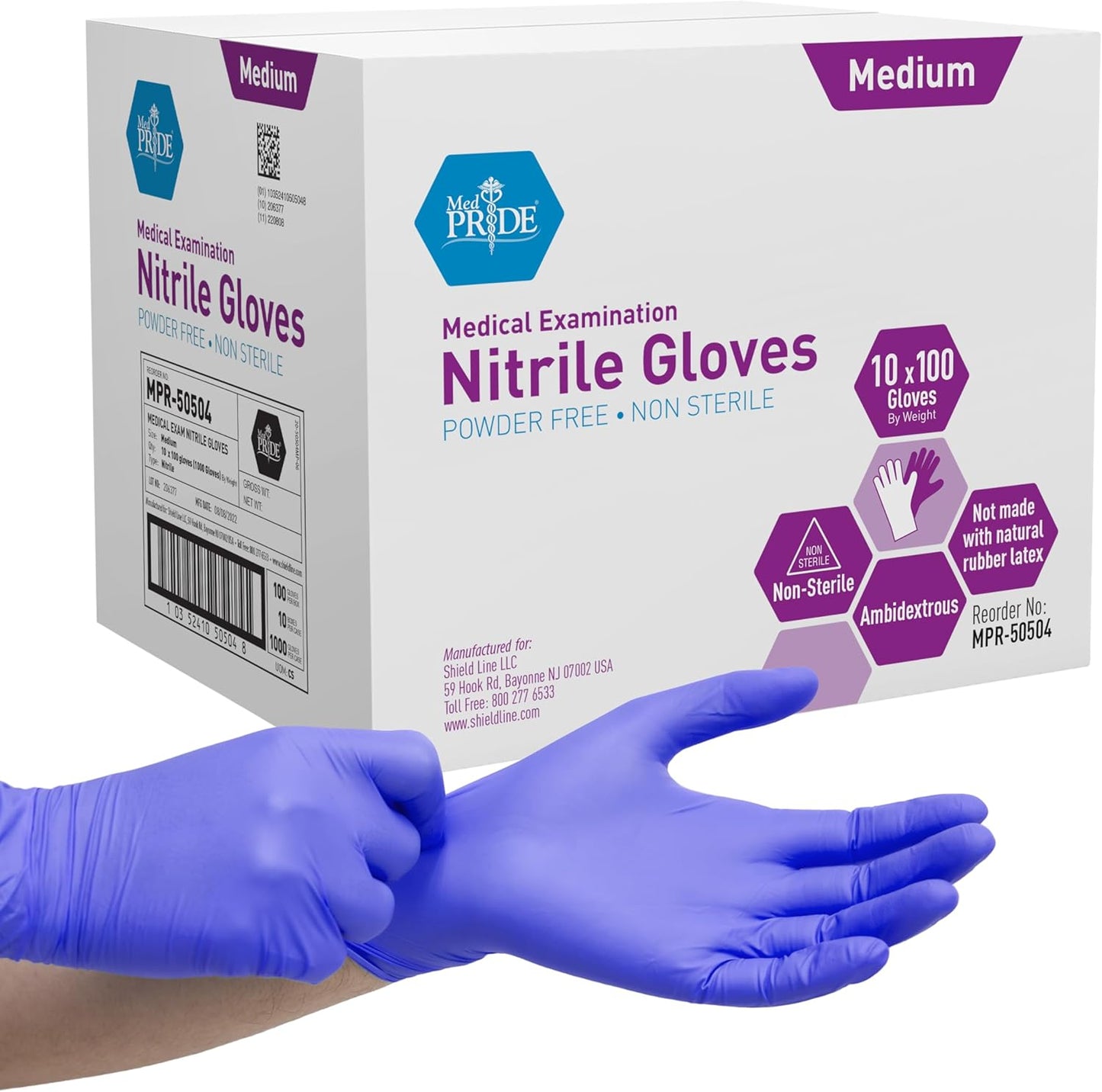 MedPride Powder-Free Nitrile Exam Gloves, Medium, Case/1000 (100 Count (Pack of 10))