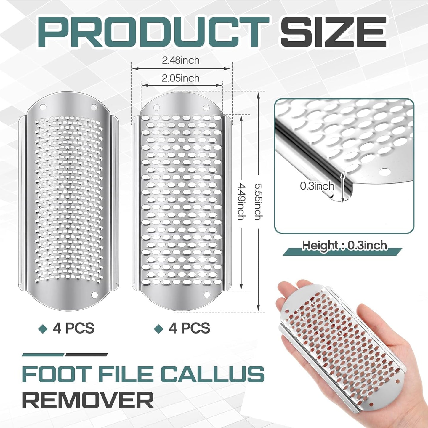 Moxweyeni 8 Pcs Foot File Callus Remover Replacement Blades Metal File Callus Remover Shaver Blades Hard Skin Remove Stainless Steel 2 Designs Big/fine Hole for Detachable Foot Scrubber