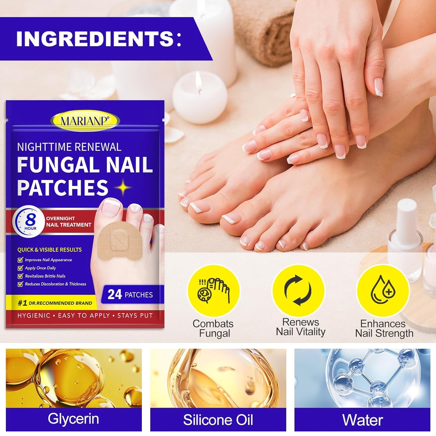 Toenail Fungus Treatment Extra Strength, 24 Pcs Fungal Nail Patches for Toenail Fungus Treatment Overnight, Nail Repair for Damaged Nails, Toenails Care Supplies, Restore Discoloration and Thickness