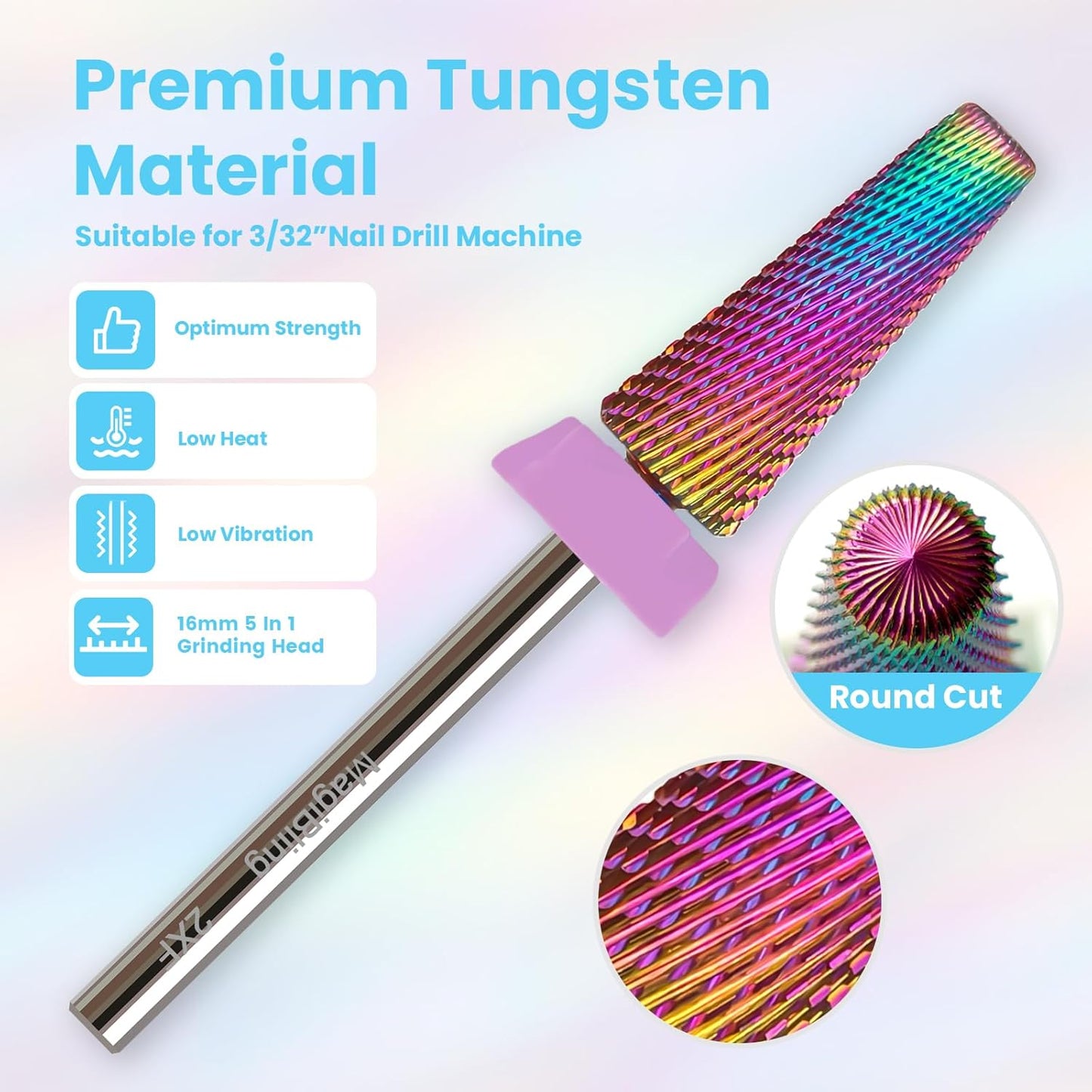 2xf 5 in 1 Nail Drill Bits, 16mm Tapered 3/32'' Professional Tungsten Carbide Bits for Efile, 2 Rotation for Electric Drill, Remove Thin Gel, Manicure Cuticle Gel Polishing, Techs Bits, Double Fine