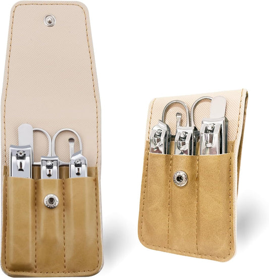Nail Clippers Set, 6 Pcs Toenail Clippers Stainless Steel Fingernail Clippers Manicure Set with Leather Case, Idea Gift for Men Women Mom Dad Christmas Birthday, Khaki
