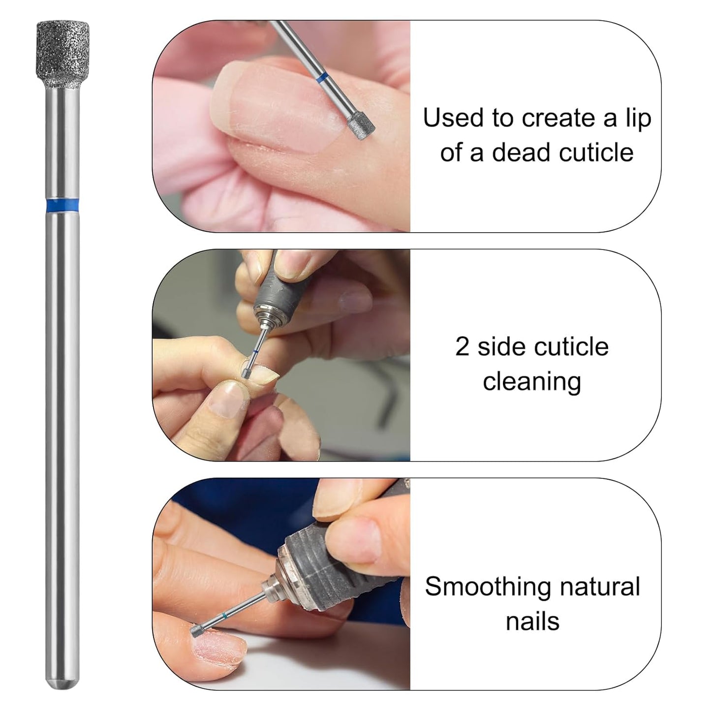 Diamond Safety Bits Small Tapered Electric Nail Drill File Cuticle Cleaner Tool for Acrylic Nails Rotary Nail Drill Machine Manicure Pedicure Polishing (Medium)